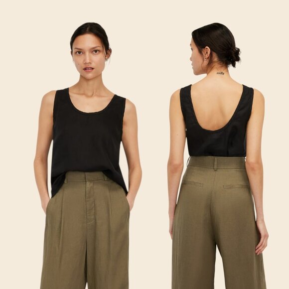 Everlane The Scoop Tank in Linen, Black, Size 2, Small - Picture 3 of 3